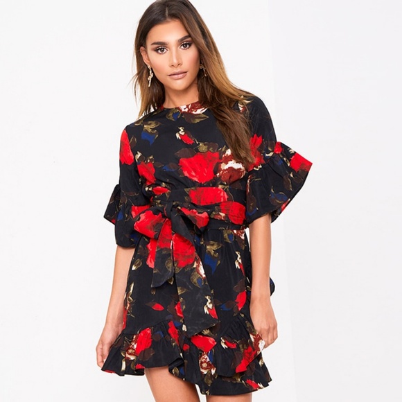 black floral frill dress
